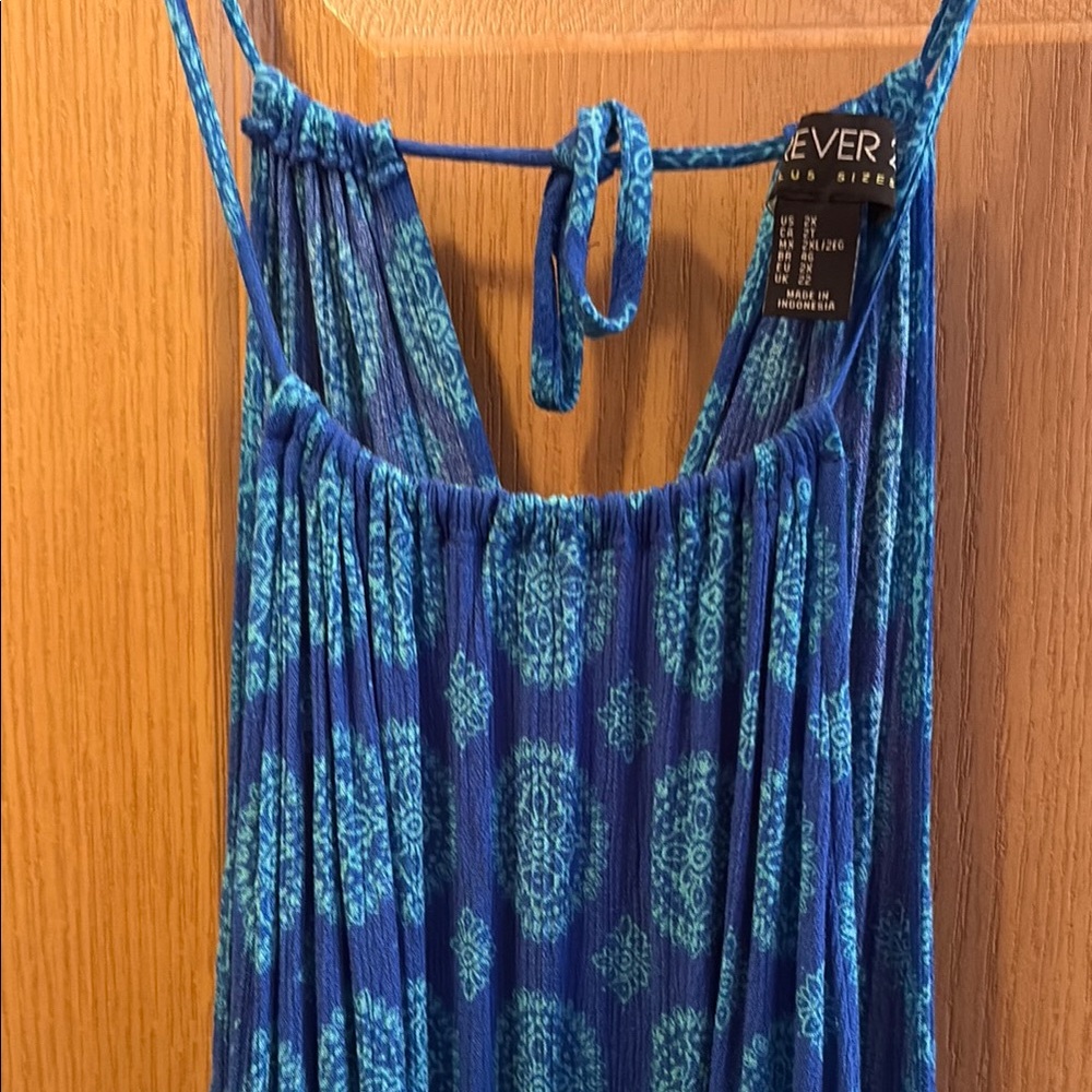 Blue Patterned Sleeveless Dress - Picture 2 of 4